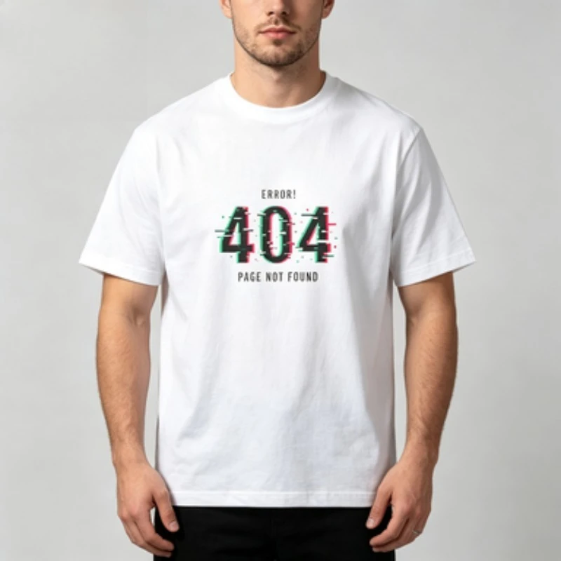 Retro Error 404 Page Not Found Printed Men Cotton T-shirt O Neck Short Sleeve Loose Fit Male Glitch Streetwear Tops