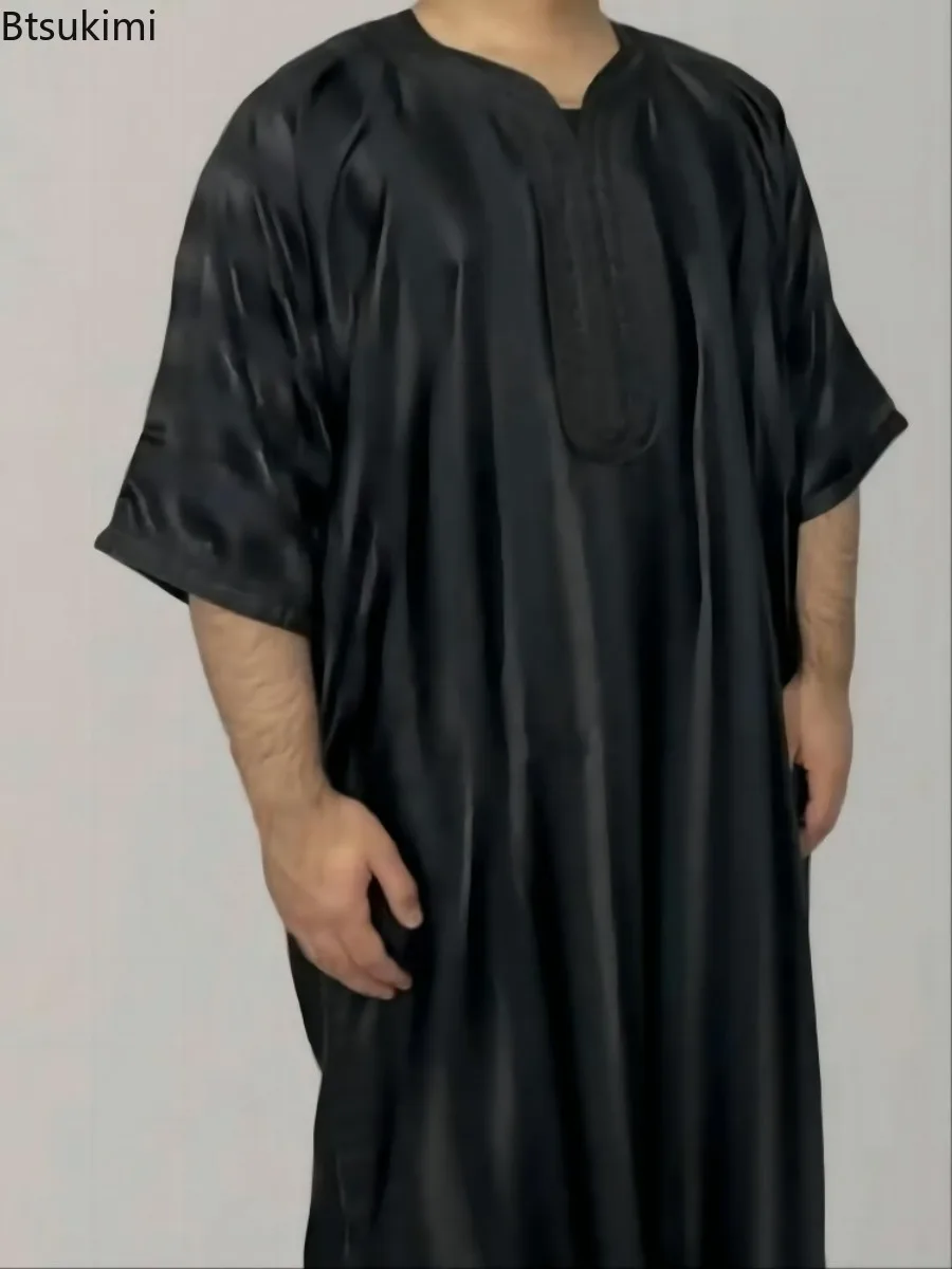 Caftán musulmán para hombre, bata de satén bordada, Jubba Thobe, Thobe árabe saudita, Thoub turco, vestido informal islámico, ropa tradicional de Ramadán, 2024