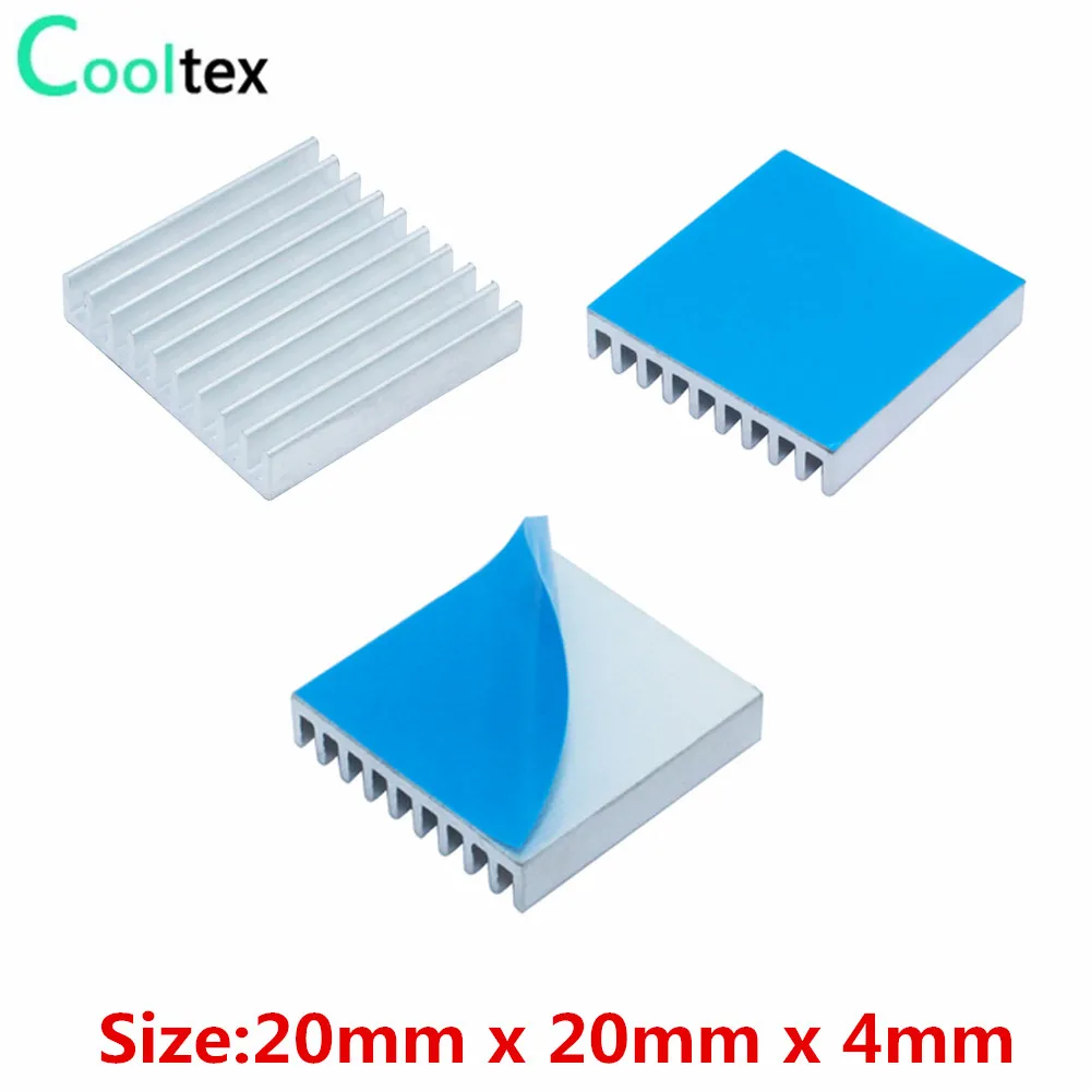 

50pcs Aluminum Heatsink 20x20x4mm heat sink Cooler Cooling for Electronic Chip IC MOS Raspberry pi With Thermal Conductive Tape