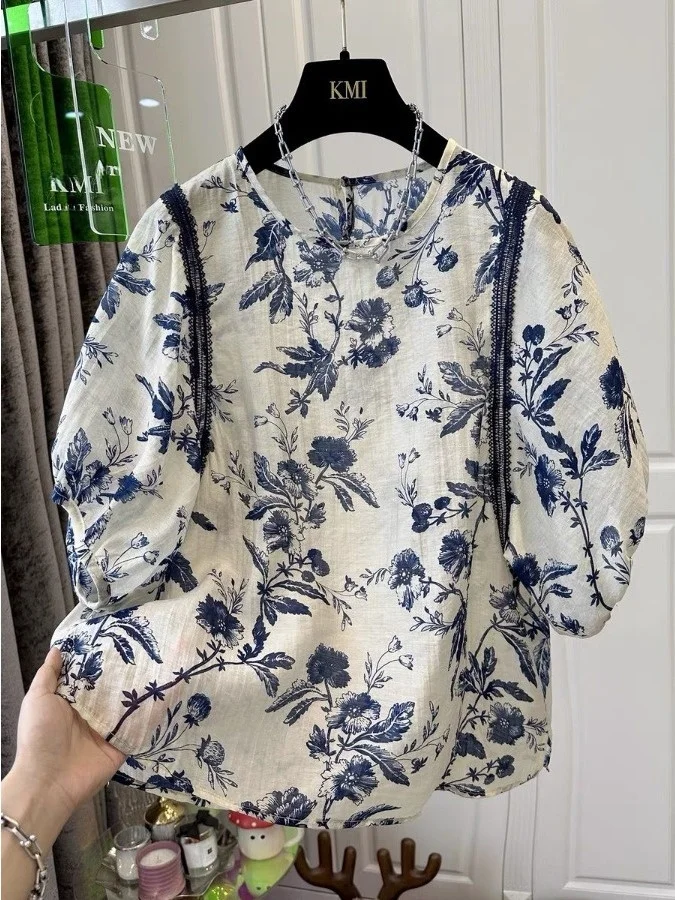 

Летняя тонкая женская футболка свободного кроя с принтом из смесового хлопка и лиоцелла, с круглым вырезом, для повседневной носки