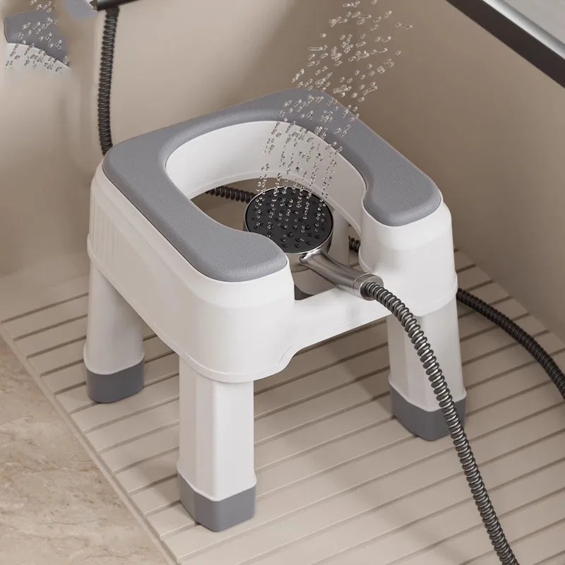 Nordic Plastic Bathroom Chair Shower Toilet Vanity Sauna Stool Space Saving Small Low Stackable Tabouret Postmodern Furniture