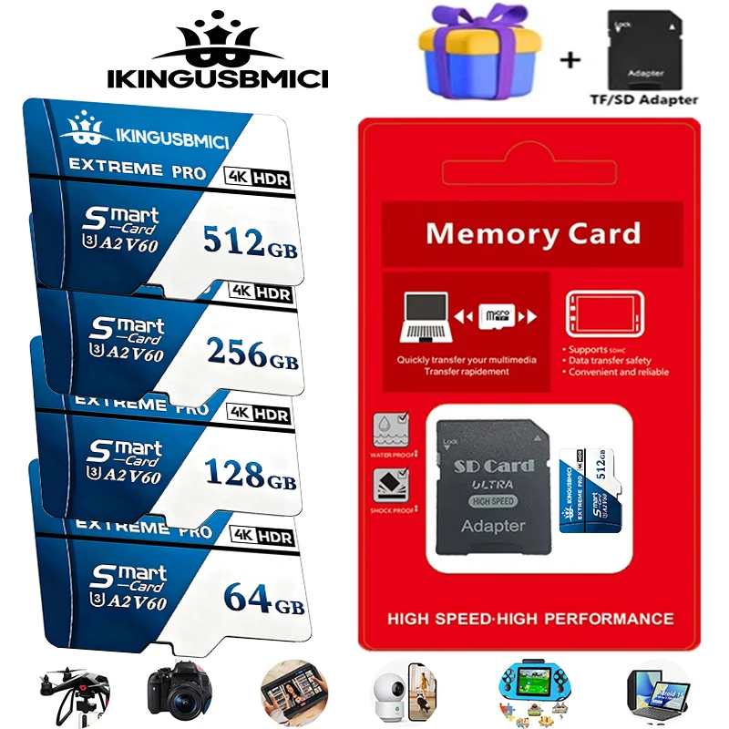 

Ultra Micro TF Card TF Cards SD Cards Memory Card 32GB 64GB 128GB 256GB V60 Fast Transfer High Speed for Phone Surveillance Dron