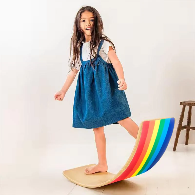 Sensory Training Balance Board Kids Wooden Yoga Curvy Board Toys Montessori Toy Rainbow Colorful Montessori Toy