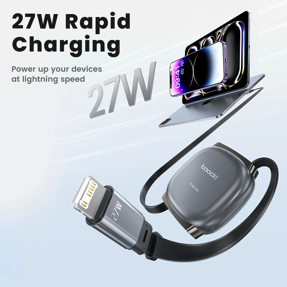 Kabel USB-C z wysuwanym złączem do iPhone 14 13 12 iPad 27W Mini Rozmiar TPE Typ-C do Lightning Magnetyczny Kabel do Transmisji Danych — zdjęcie produktu 3