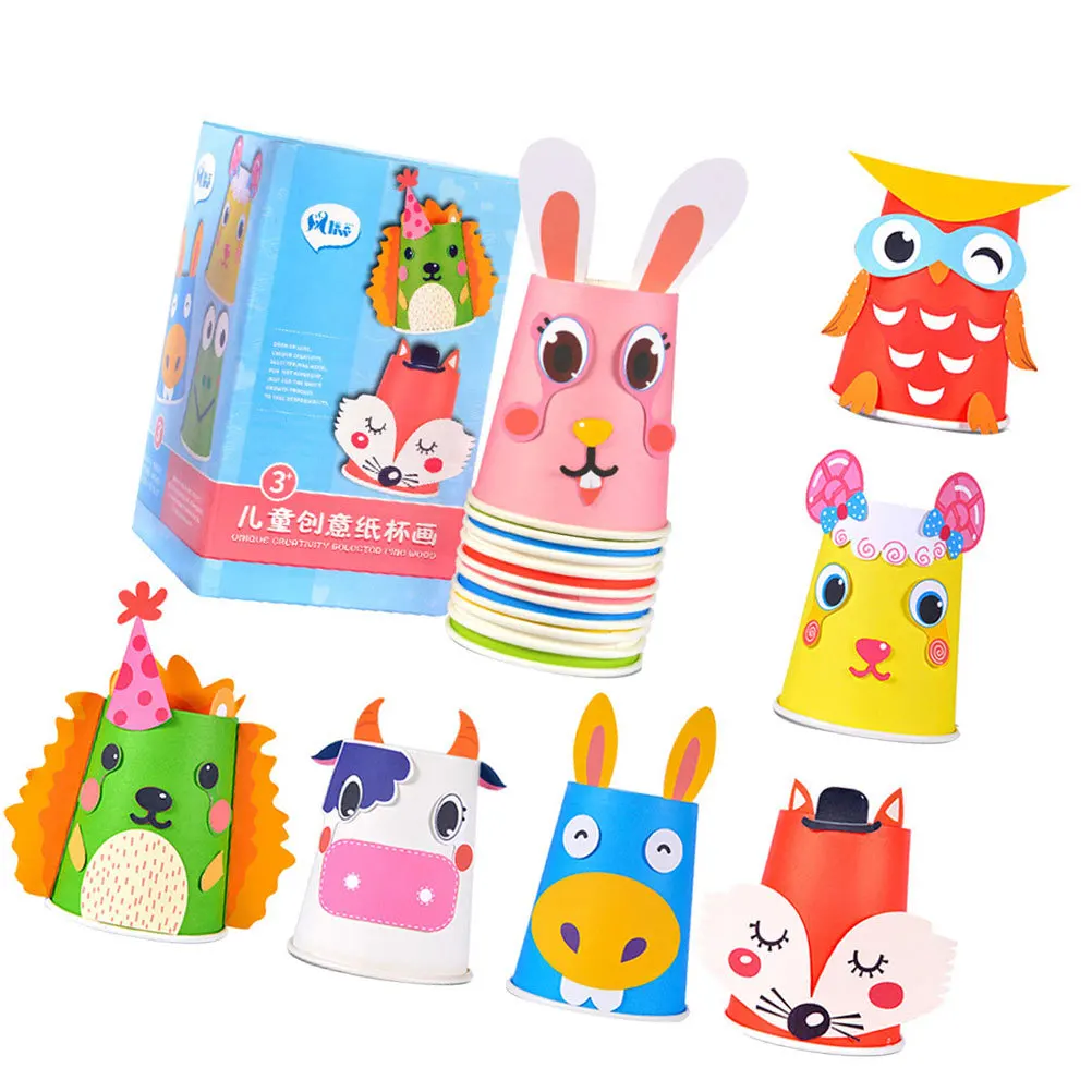 Kit de gobelets en papier pour bricolage, 1 ensemble de gobelets, 10 planches de papier, autocollants de dessin animé, carte de référence à Double bande, autocollant sûr et Durable pour gobelets en papier