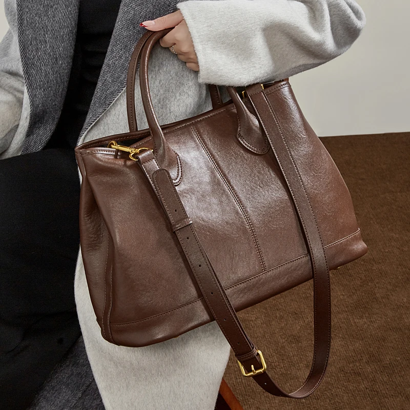 

Toptrends Сумки-тоут из коровьей кожи для женщин 2025 Роскошные дизайнерские сумки-шоппер для работы Женские сумки через плечо