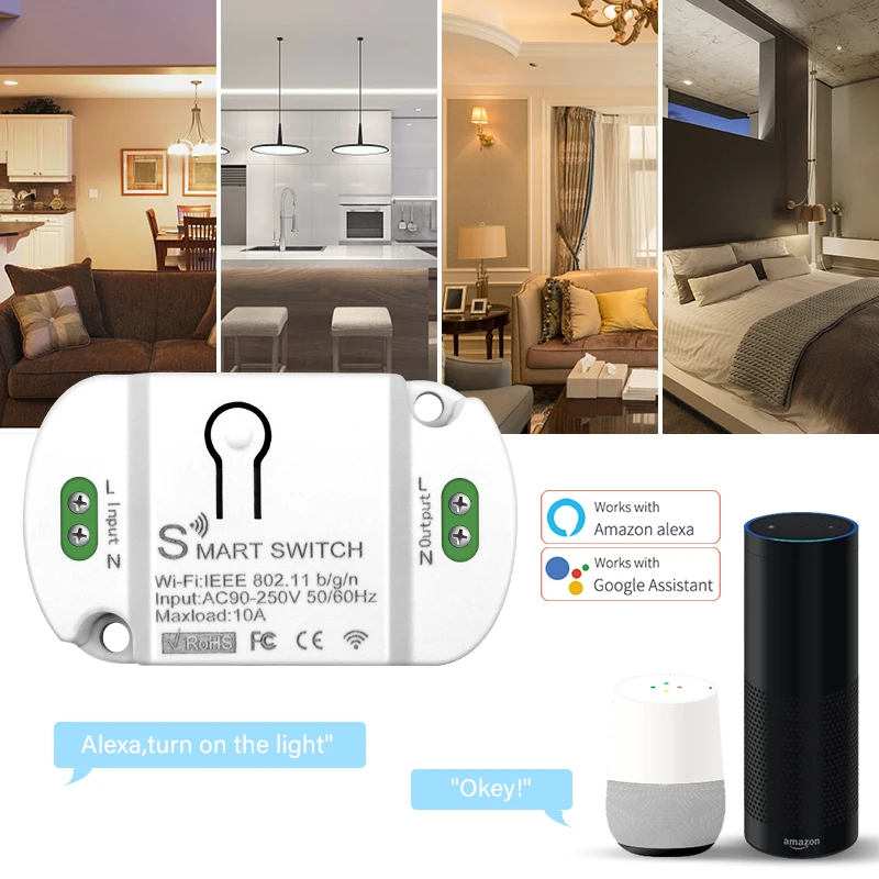 AUBESS 16/10A Tuya WiFi Smart Switch Control Smart Home Automation Module Voice Control Via Alexa Google Home Smart Life APP