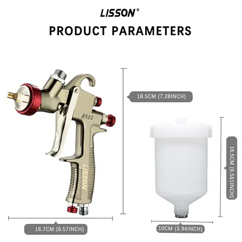 R500 스프레이 건 LVLP 중력식 자동차 도색 건 1.3mm 노즐 600cc 페인트 스프레이 건 가정용 자동차 트럭 스프레이 건