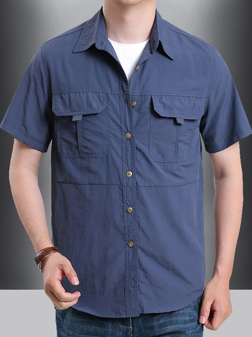 

Loose Short Sleeve Tactical Shirt Men's Thin Summer No Ironing Quick Dry Special Service Training Breathable Mesh Fashion Urb...