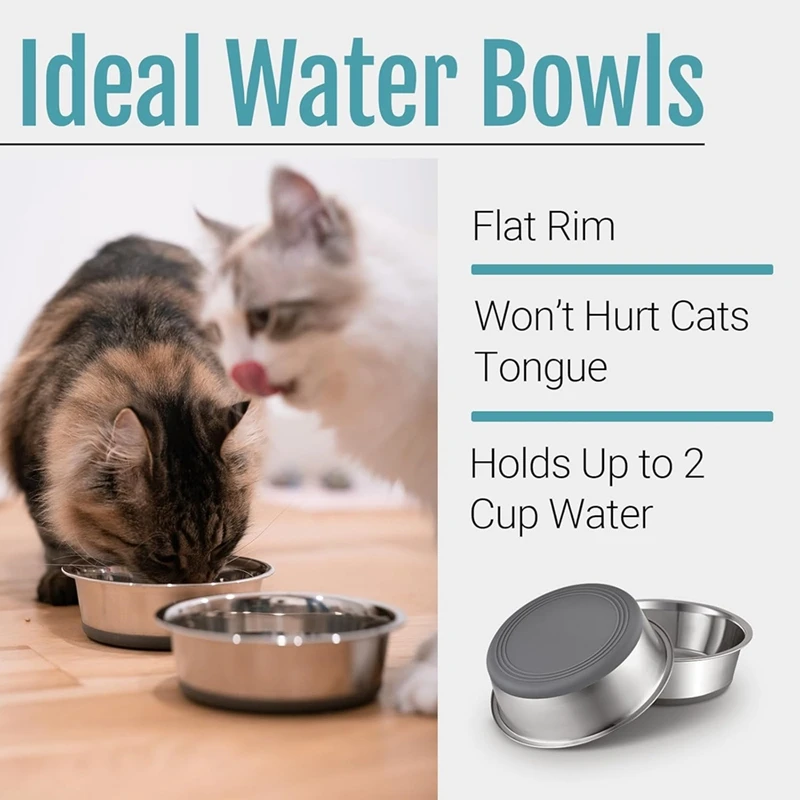 2PCS Nonslip Stainless Steel Dog Cat Bowls, 2 US Cup, 2 Count Dog Cat Bowls for Home Pets Retail
