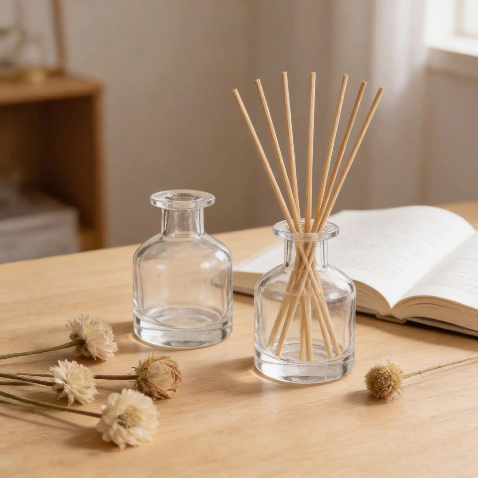 

2Pcs Reed Diffuser Empty Glass Bottles Cylindrical Refillable Oil Diffuser Container Aromatherapy Jar Home Fragrance Decoration