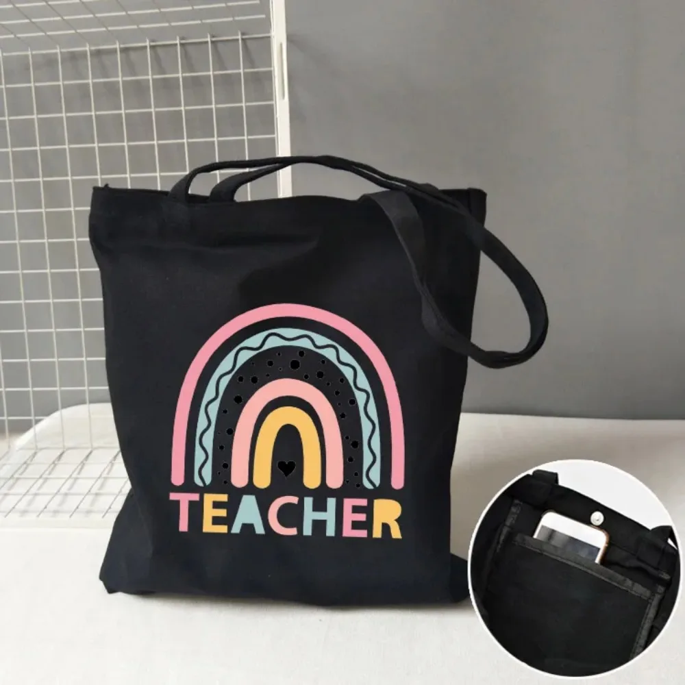 Teacher Life Rainbow Cotton Tote Bag Teacher Canvas Bag Graduation Gifts Tote Great Teachers Appreciation or End of Year Gift