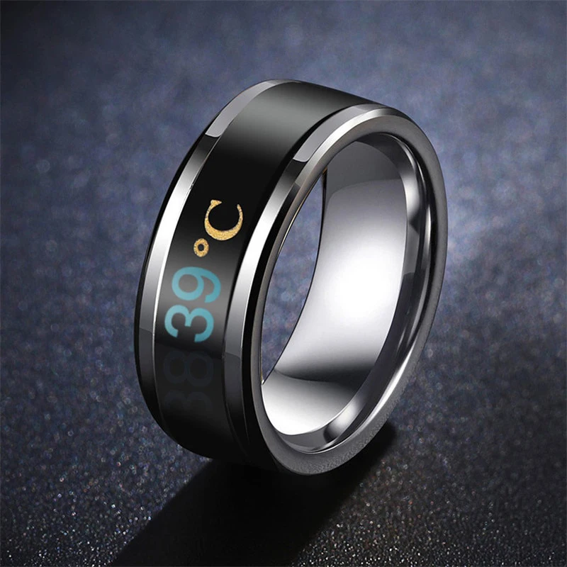 Smart Sensor Body Temperature Ring Stainless Steel Fashion Display Real-time Temperature Test Finger Rings Men Women Universal