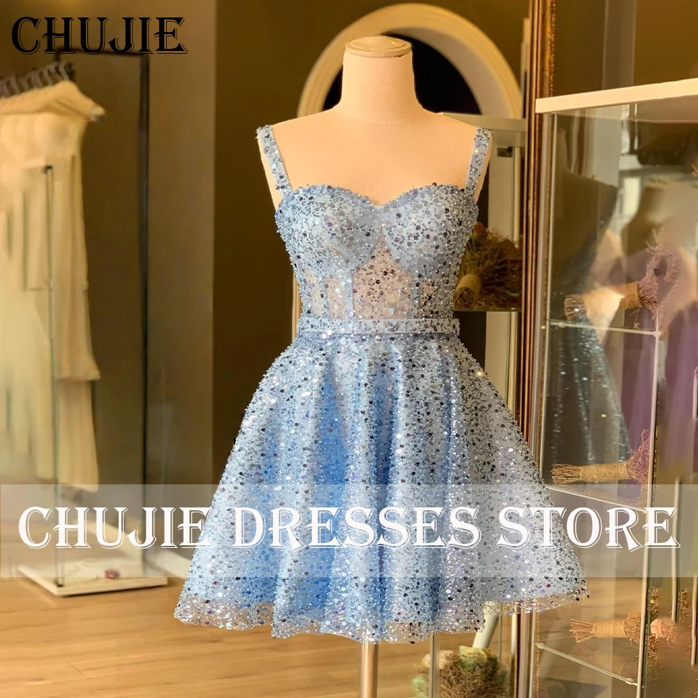 Light Blue Beads Mini Cocktail Dresses Vestidos Graduación Adolescentes Homecoming Dress A Line Customized Evening Party Gowns