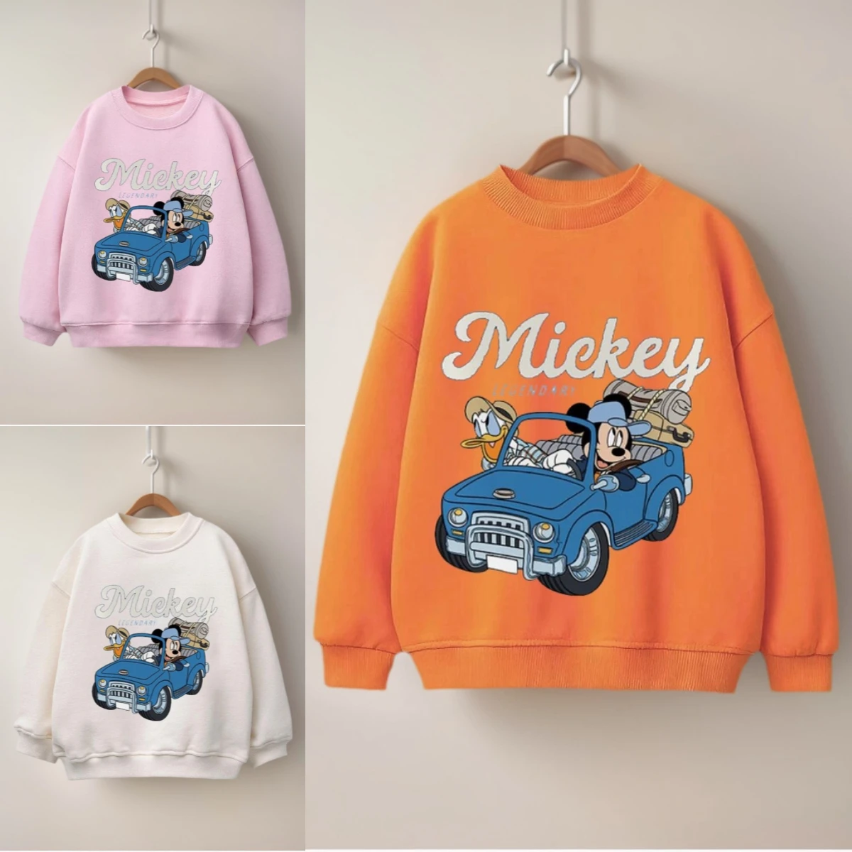 

Popular Kids' Disney Mickey Sweatshirts Baby Costume Pink Orange Off White Road Trip Car Prints Children Sporty Casual Garments