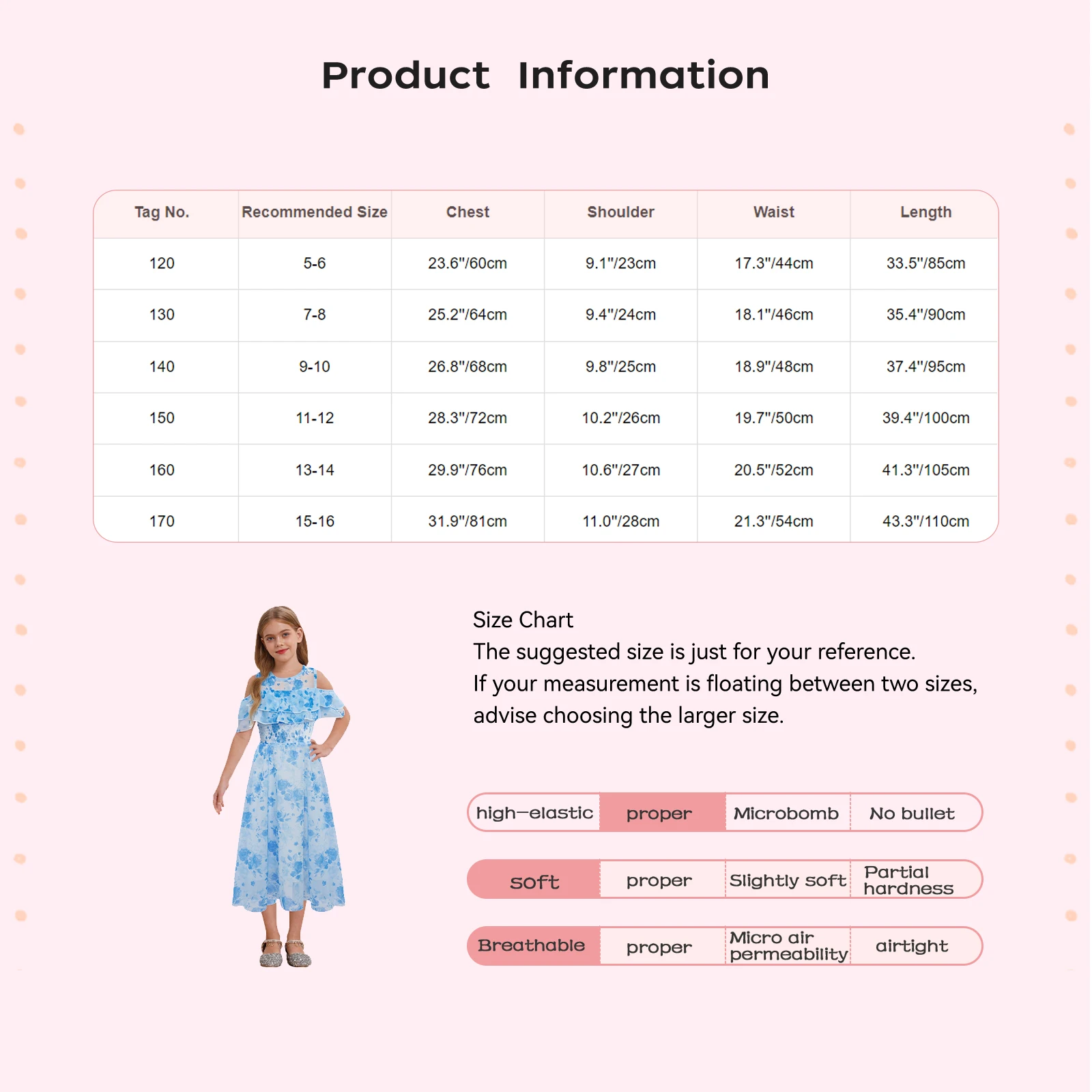 Kids Girls Dress Chiffon Summer Sundress Cold Shoulder Ruffled Sleeves Round Neck Zipper Maxi Dresses for Wedding Birthday Party