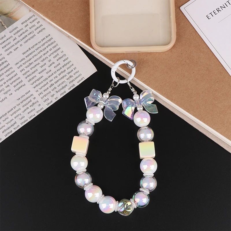 Y2K Temperament Bow Beaded Phone Case Lanyard Ins Style Beads Phone Chain Bracelet Anti Lost Phone Strap Keychain Camera Pendant