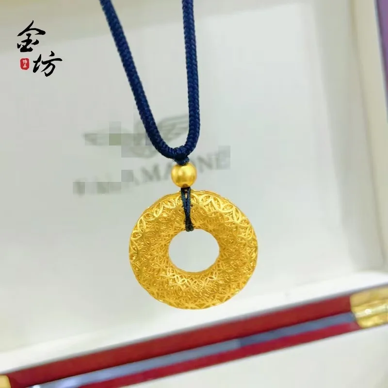Palace style 9999 24K real gold women's woven flower hollow transfer bead gold necklace pendant