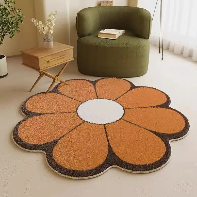 VIKAMA Nordic Imitation Cashmere Carpet Lovely Sun Flower Living Room Coffee Table Mat Special-Shaped Bedroom Bed Blanket