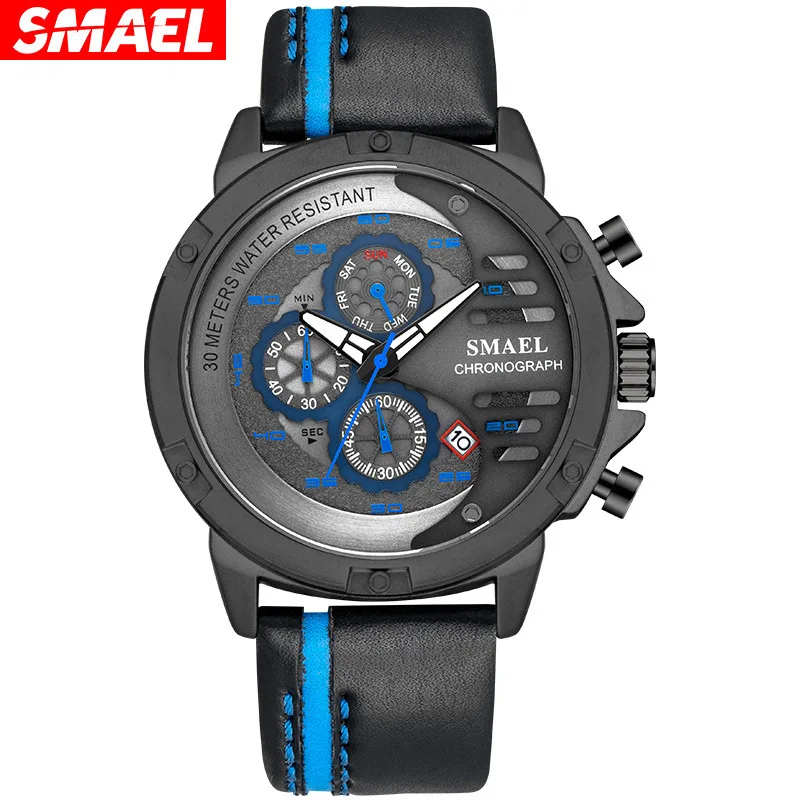 Smael Smael مضيئة شخصية العصرية ساعة كوارتز مقاوم للماء متعددة الوظائف ساعة رياضية للرجال