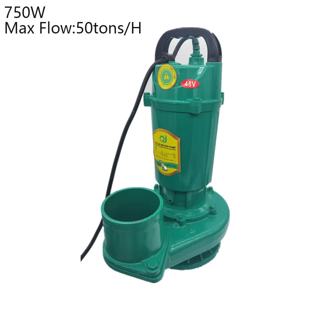 Max Flow 50Tons Per Hour Head 5M With Built In Brushless Motor 750W DC48V 60V 72V 4Inch Water Outlet Solar Submersible Pump
