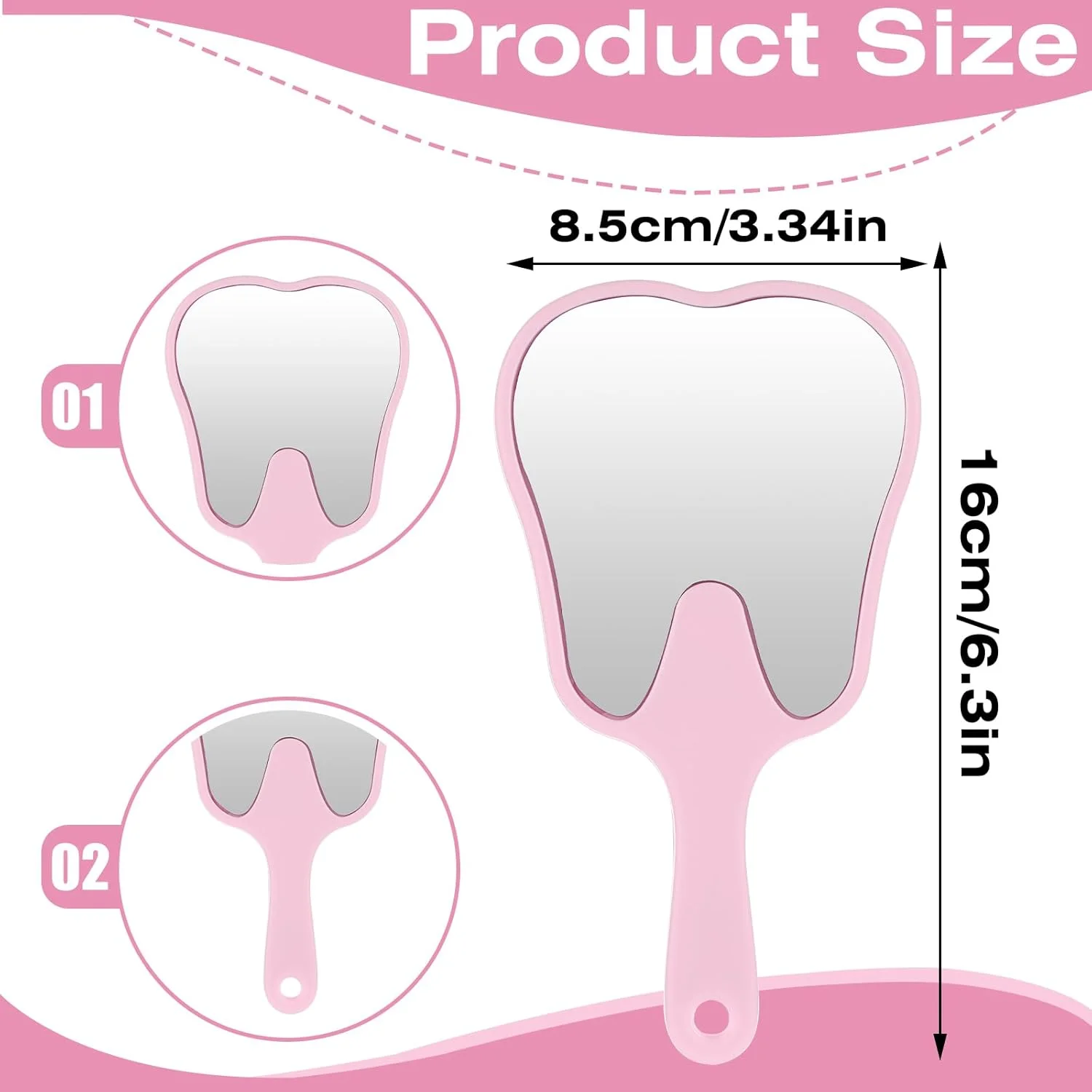 Handheld Mirrors Makeup Mirrors 2 Pcs Tooth Shaped Mirror Portable Cosmetic Mirror Cute Dental Mirrors Single Sided Vanity Mirro