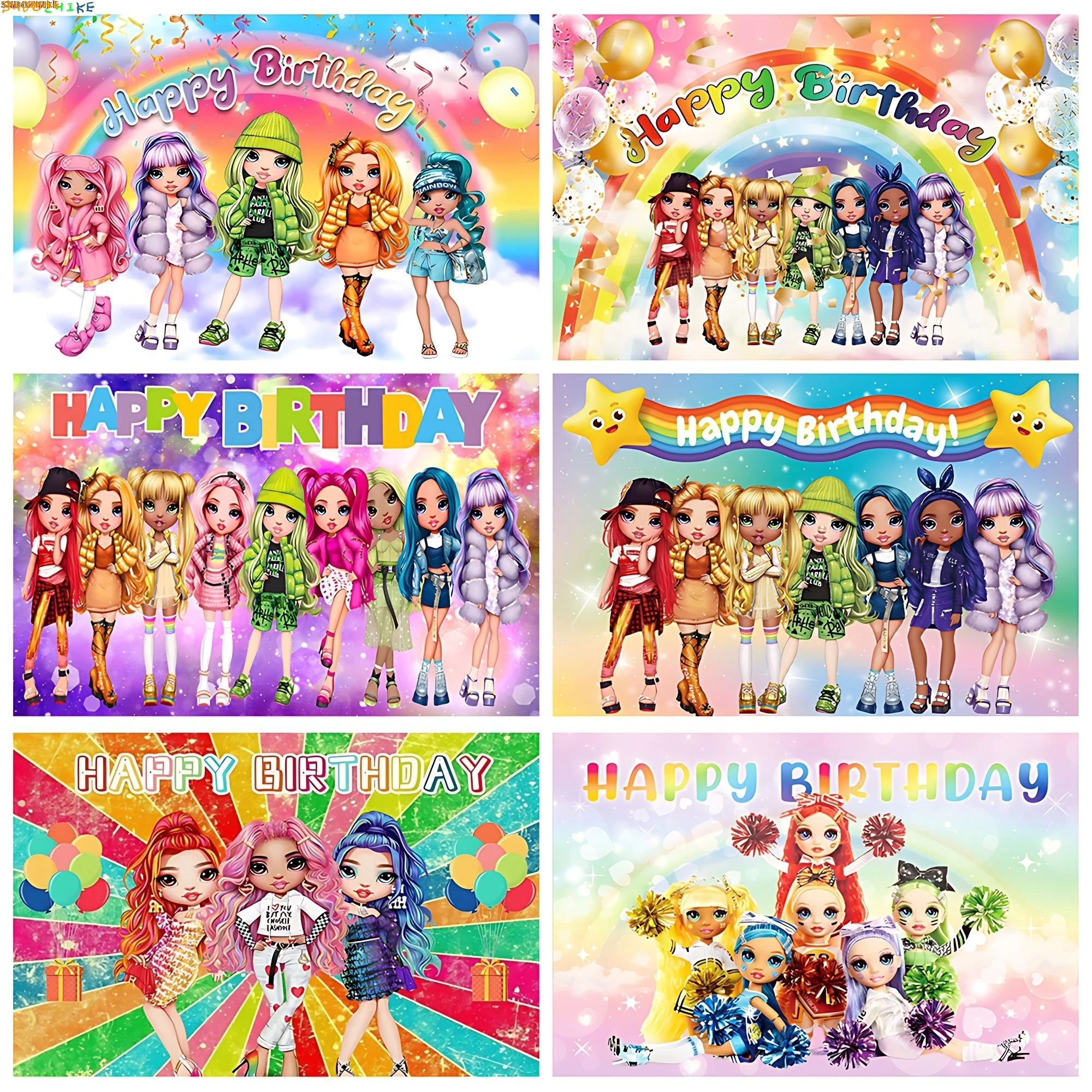 

Rainbow Doll Y2k Style High School Girl Theme Photography Backdrops Girl Birthday Party Banner Photo Studio Background DX-01