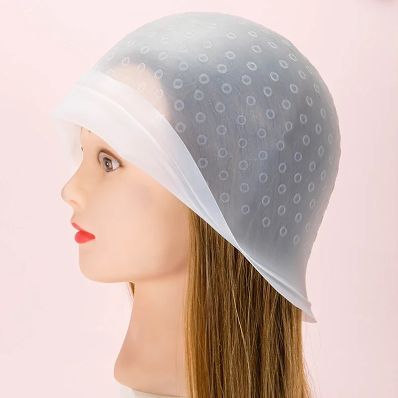 1 Set Salon Silicone Hair Coloring Cap With Hook Needle Reusable Hair Dying Highlight Cap Hat Barber Household Hairstyling Tools
