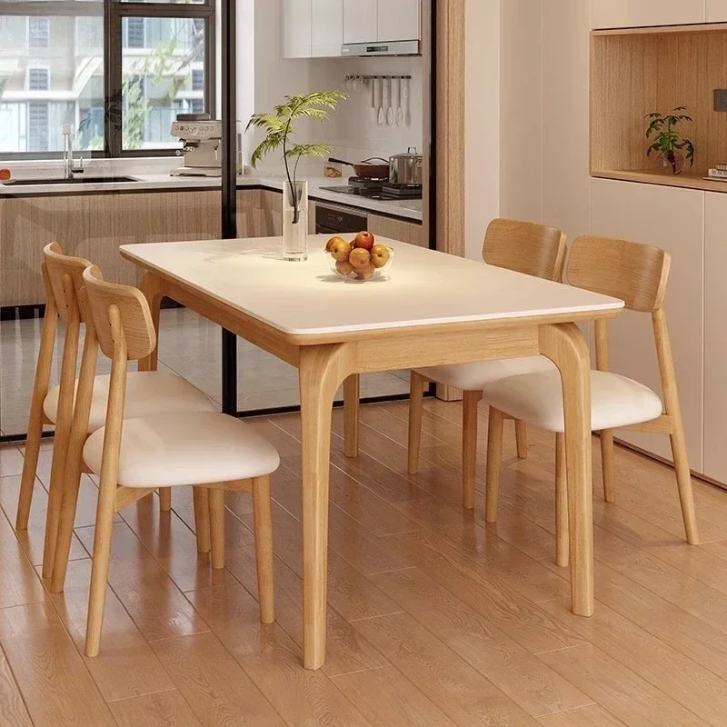 Soft log color cream style new household small apartment rectangular dining table