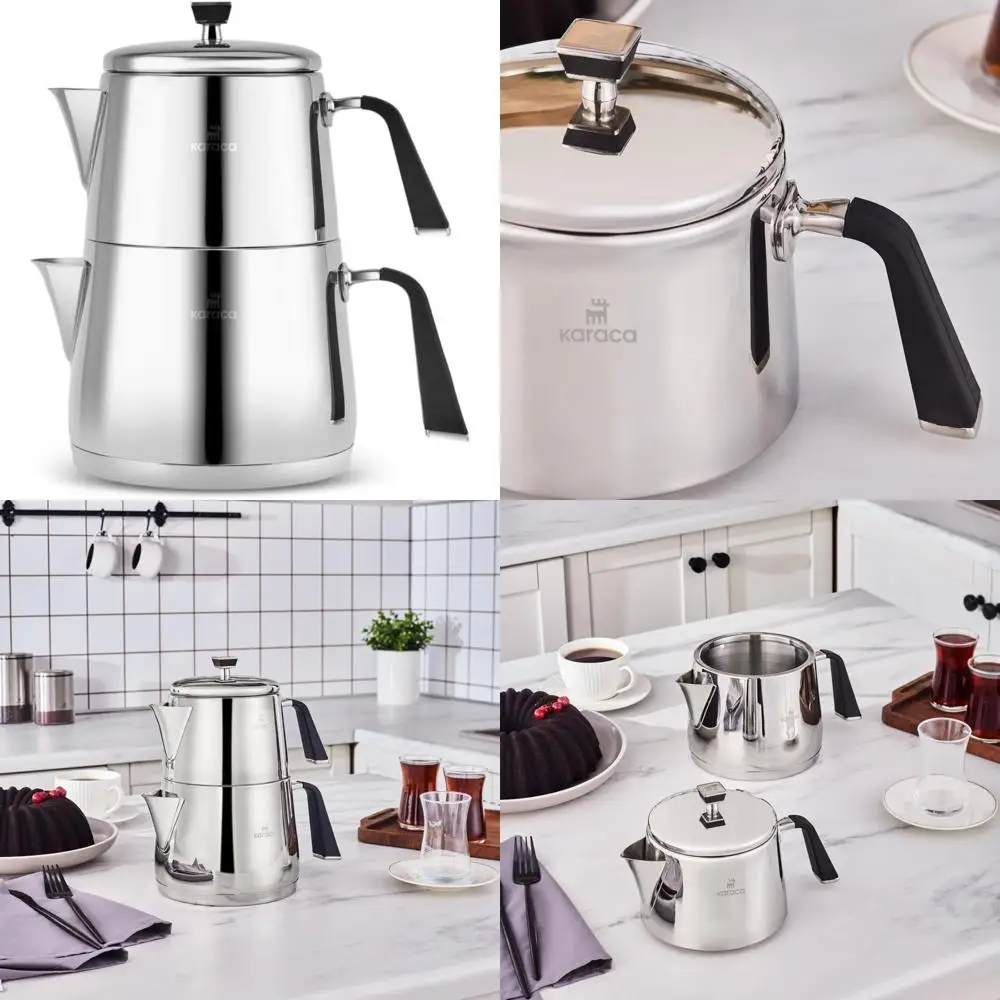 

Stainless Steel XL Turkish Teapot Set with 1L Pot and 2L Tank, Compatible with Stovetop and Induction, Elegant Design for Large