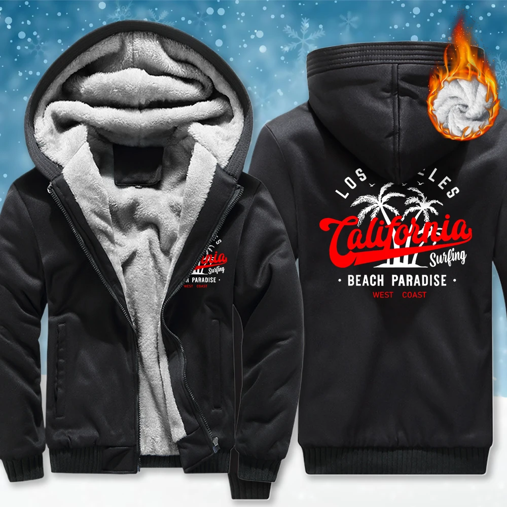 

California Beach Paradise West Coast Jacket Men Fashion Soft Sweatshirts Trendy Street Zipper Top Winter Thicken Fleece Men Top