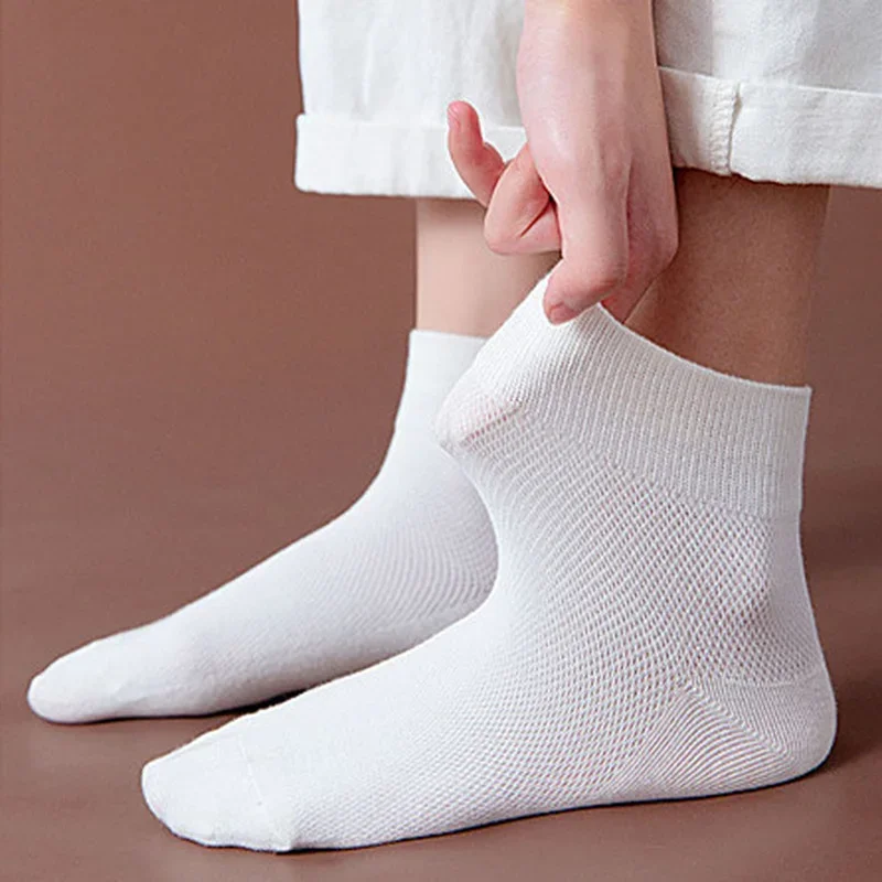 Cotton Solid Color Woman Socks Summer Thin Hollow Out Mesh Short Socks Soft Casual Breathable Fashion Harajuku Retro Ankle Socks