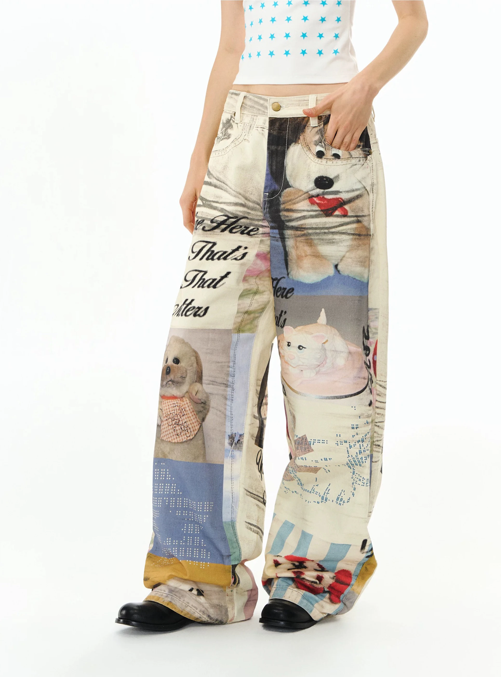

Women's Animal Graffiti Jeans Summer New Y2k 2025 American Trendy High Street Printing Wide-Leg High Waist Loose Straight Pants