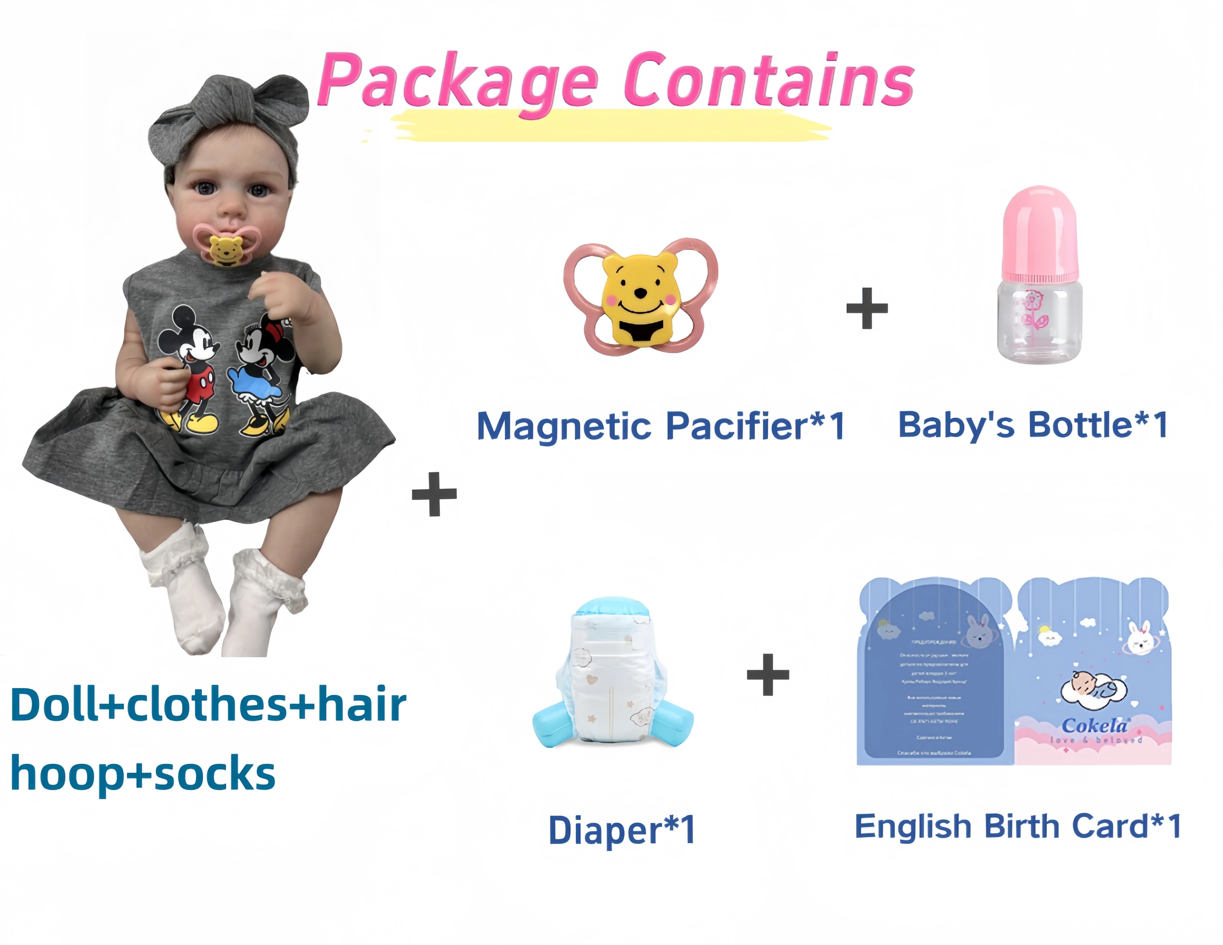 Cokela 50 ซม./20 นิ้วตุ๊กตาเด็กของเล่นบอดี้สูทสีเทาซิลิโคนเด็กทารก Reborn ตุ๊กตาเด็กผมสีบลอนด์