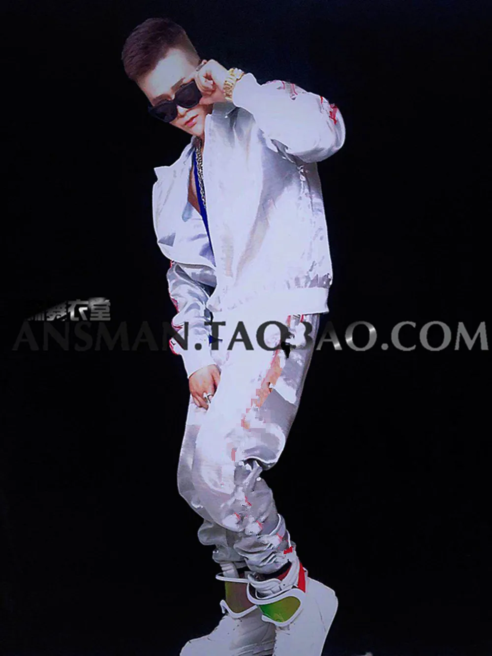 Nowy klub nocny Bar piosenkarz DJ Fantasy srebrno-biały Hip Hop modny komplet garniturów baseballowych dla mężczyzn odzież rekreacyjna