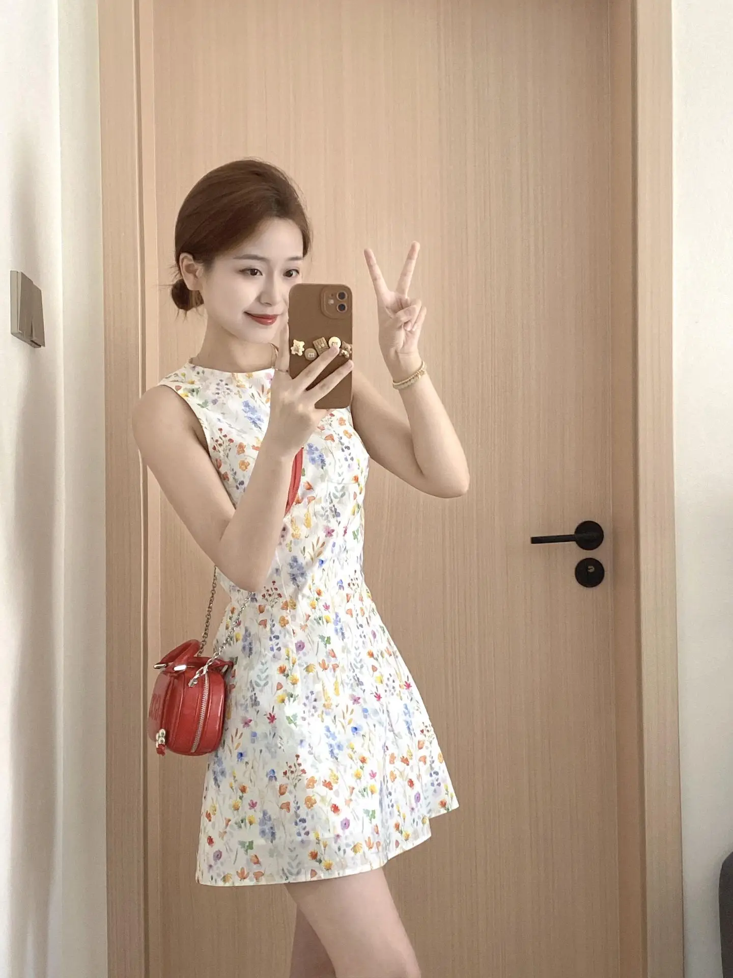 Rustic Floral Vest Dress Women's Sleeveless A-Line  Skirt Summer Fashionable Casual Breathable round Neck Pullover Dress