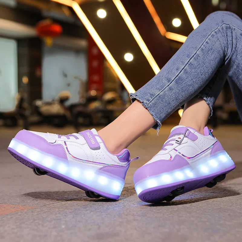 

4 Wheel Roller Skate Shoes Kids Boys Girls Flashing Light Shoes Led Light Luminous Sneakers Outdoor Casual Shoes for Women
