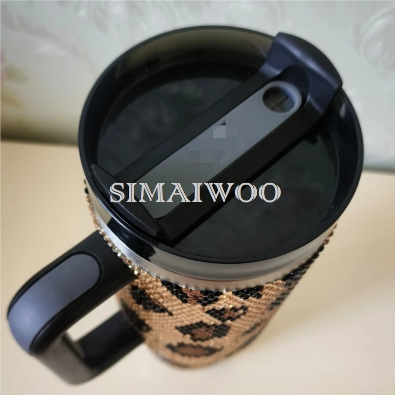 Hand-applied Leopard Rhinestone Tumbler Personalized Crystal Cup for Bridesmaids Insulated Stainless Steel Glitter Travel Mug