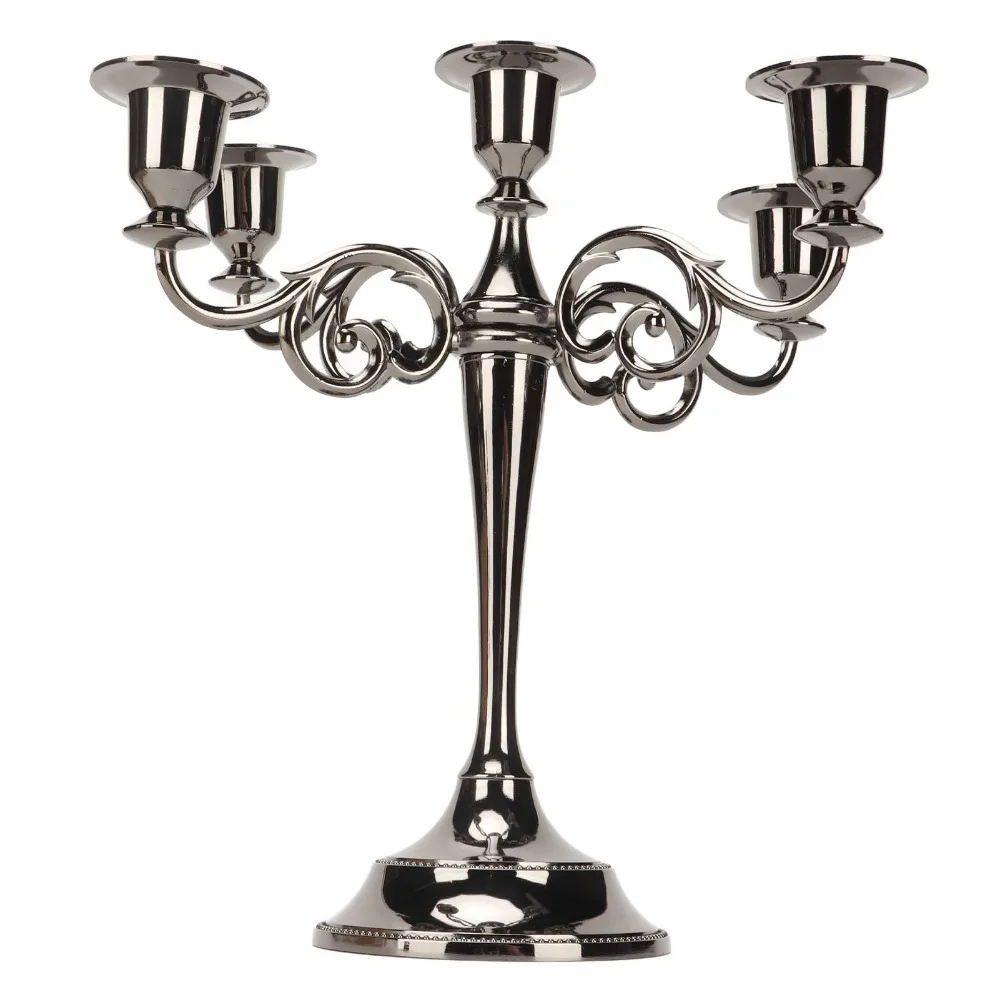 11pcs 5 Arms Metal Candelabra Wide Base Black Black Candle Holder Stable Construction Polished Finish 5 Arms Candelabra