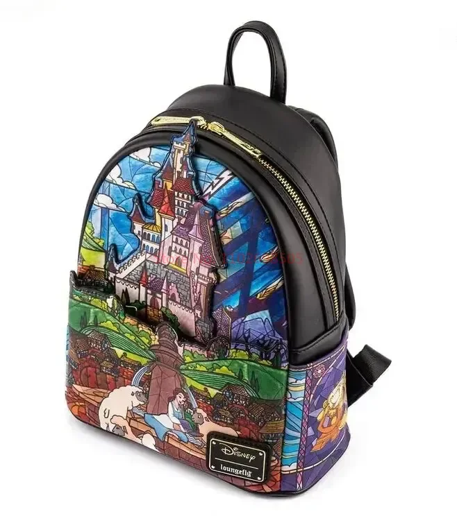 Loungefly Disney Bags Beauty And The Beast Library Castle Scene Mini Backpacks Cartoon Double Shoulder Women Portable Backpack