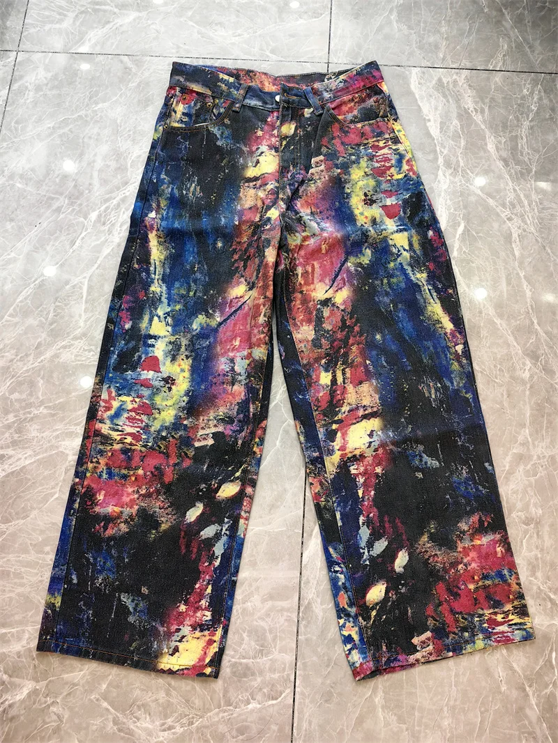 Aesthetic Painting Women Baggy Jeans Colorful Graffiti High Waist Wide Leg Denim Pants Long Trousers Unisex Streetwear