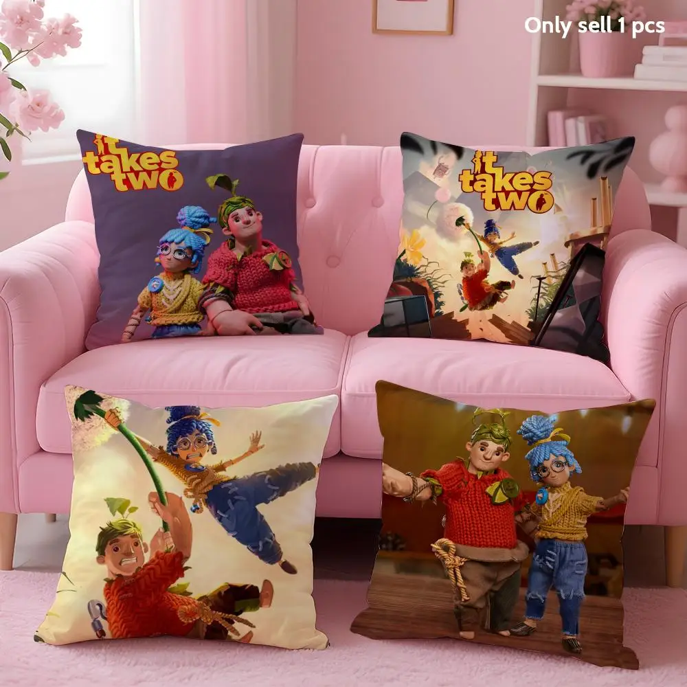 Game It T-Takes Two Cushion Cover Soft Short Plush Double-Sided Printing Home Decor Machine Washable Pillow Case Gift