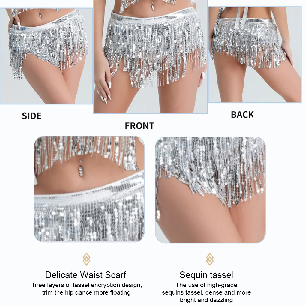 Shining Sequins Belly Dance Skirt Stage Performance Training Practise Dancing Above Knee Skirts Portable Costume Gold