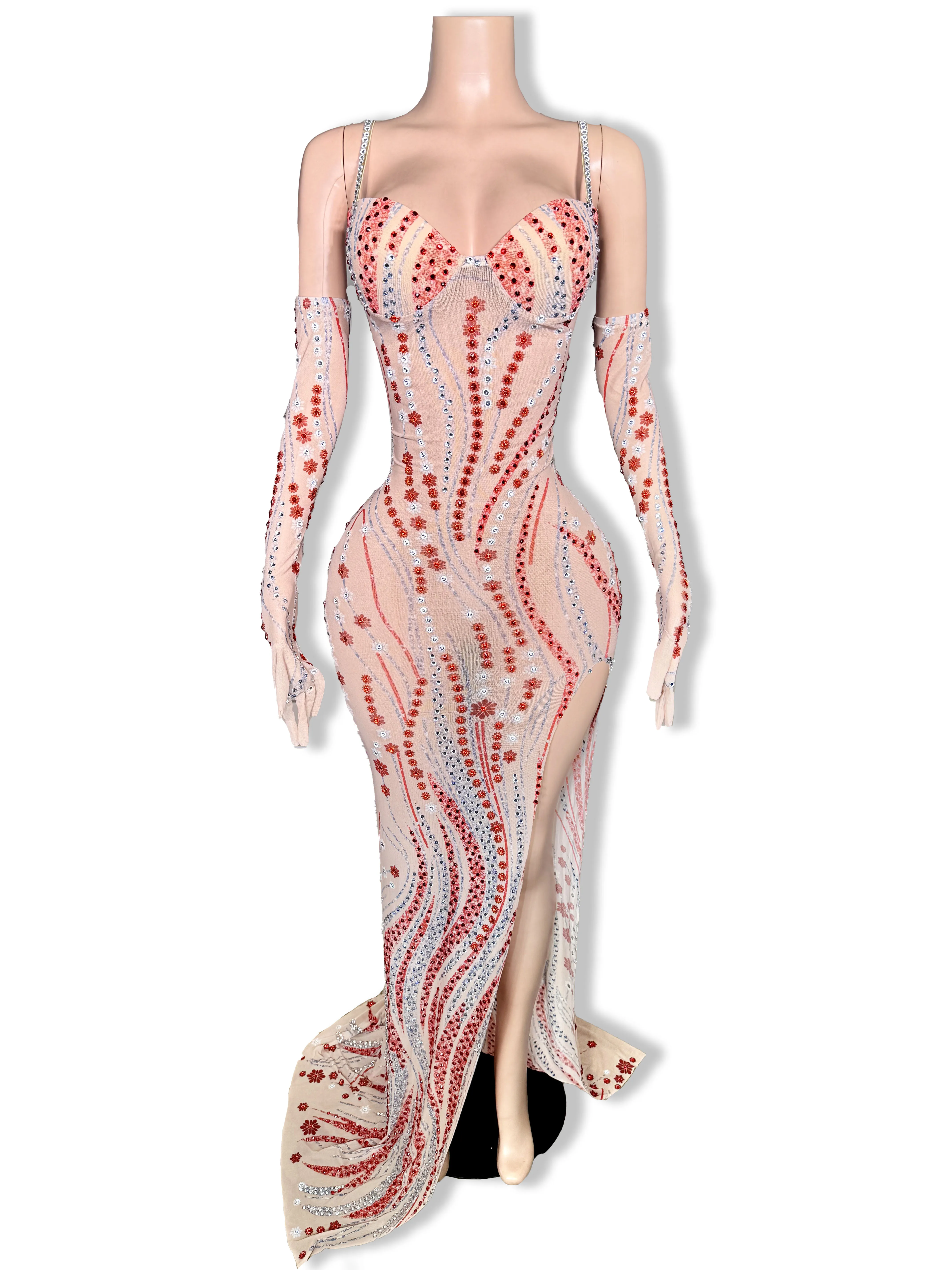 

ZD Sexy Luxury Sparkly Rhinestones Nude Mesh Maxi Dress Women Evening Party Elegant Gown Show Red carpet Stage Costume