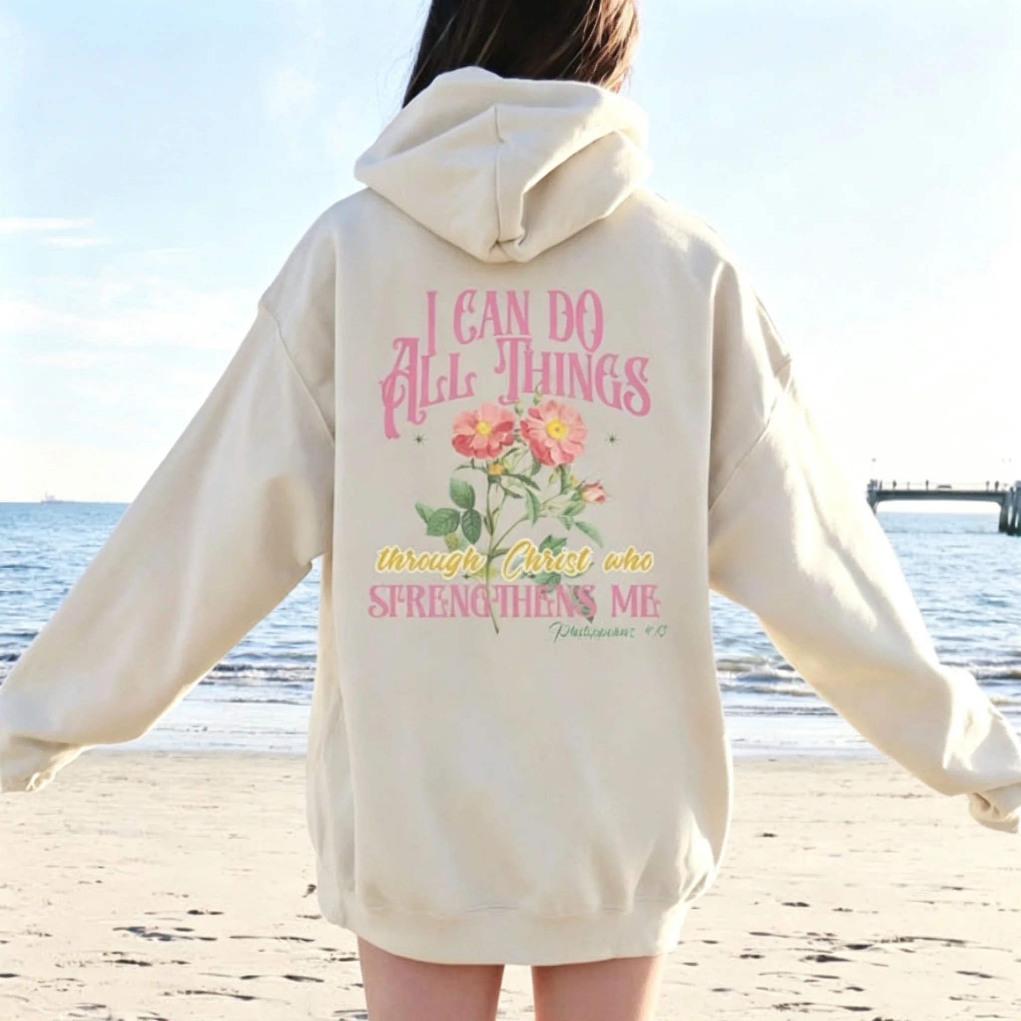 Christian Floral sweatshirt hoodie gift for her Bible verse Hoody Jesus aesthetic sweater Words on back crewneck Faith apparel