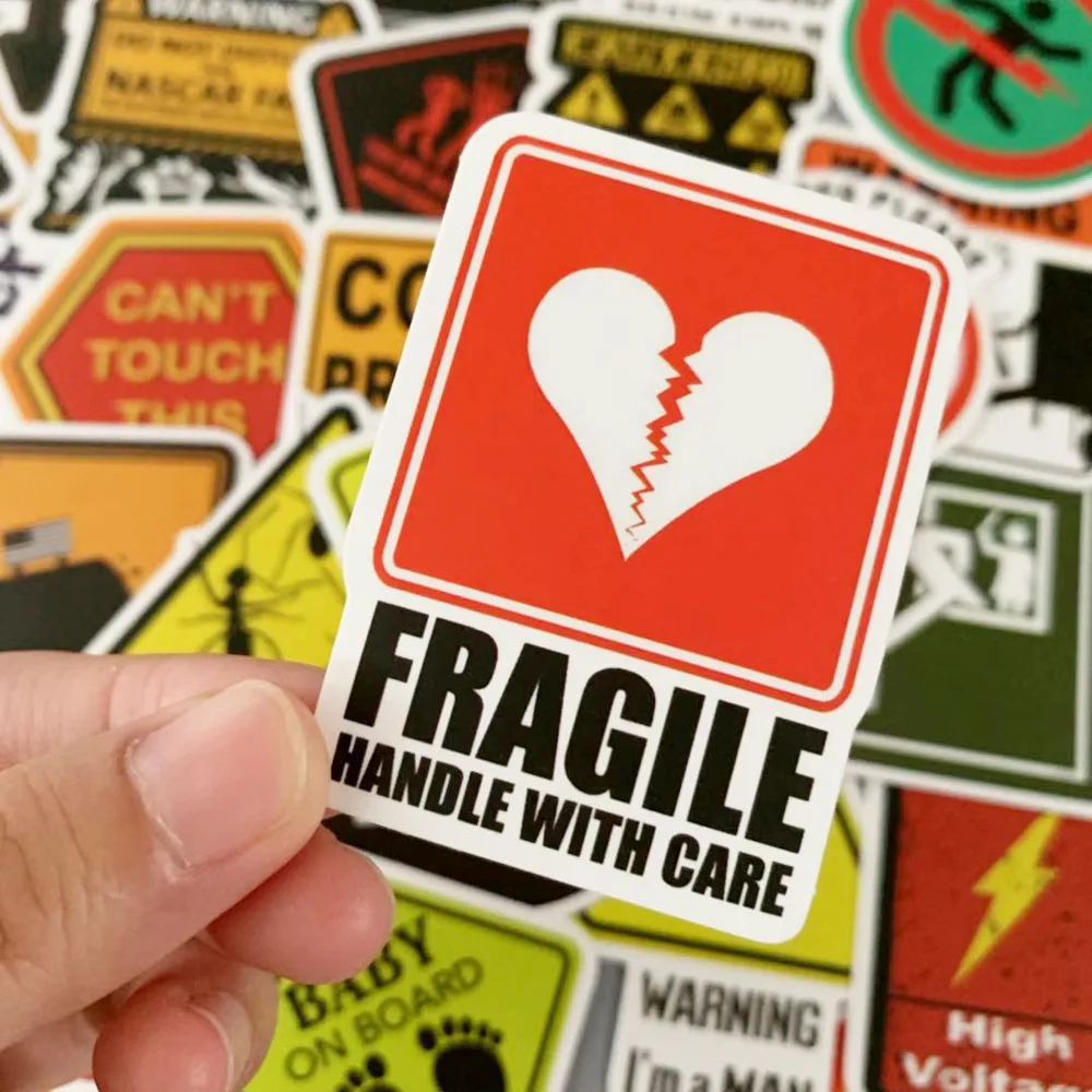 50PCS สติกเกอร์คําเตือนอันตราย Banning สเก็ตบอร์ดตู้เย็นกีตาร์แล็ปท็อปรถจักรยานยนต์ Travel ของเล่นคลาสสิก Cool Decals สติกเกอร์ของเล่นของขวัญ
