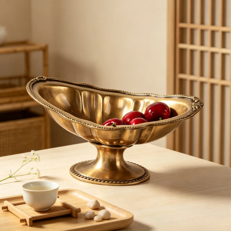 Brass Pedestal Bowl European Style Fruit Basket Centerpiece for Coffee Table Home Decor Storage Tray Entryway Display Gift Idea