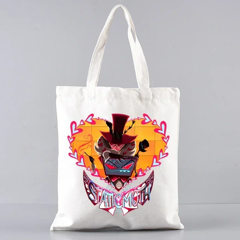 Hazbin Hotels Alastor حقيبة كتف قماشية مخصصة حقيبة يد للسيدات حقيبة حمل عادية سعة كبيرة حقيبة تسوق قابلة لإعادة الاستخدام