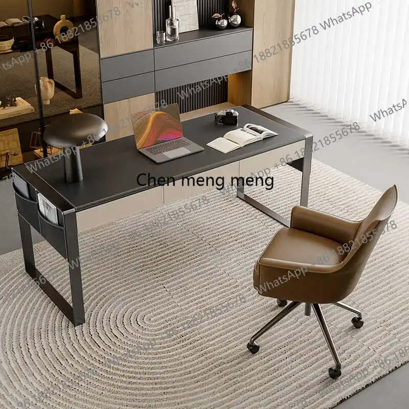 

Итальянский минималистичный письменный стол для дома, рабочий стол из массива дерева, современное седло, кожаный письменный стол, компьютерный стол