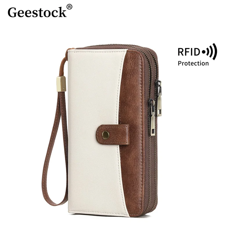 

Geestock Anti-Theft RFID Blocking Long Sleeve Wallet Credit Card Slots PU Leather Money Clip With Zipper Pocket Men's Clutch Bag